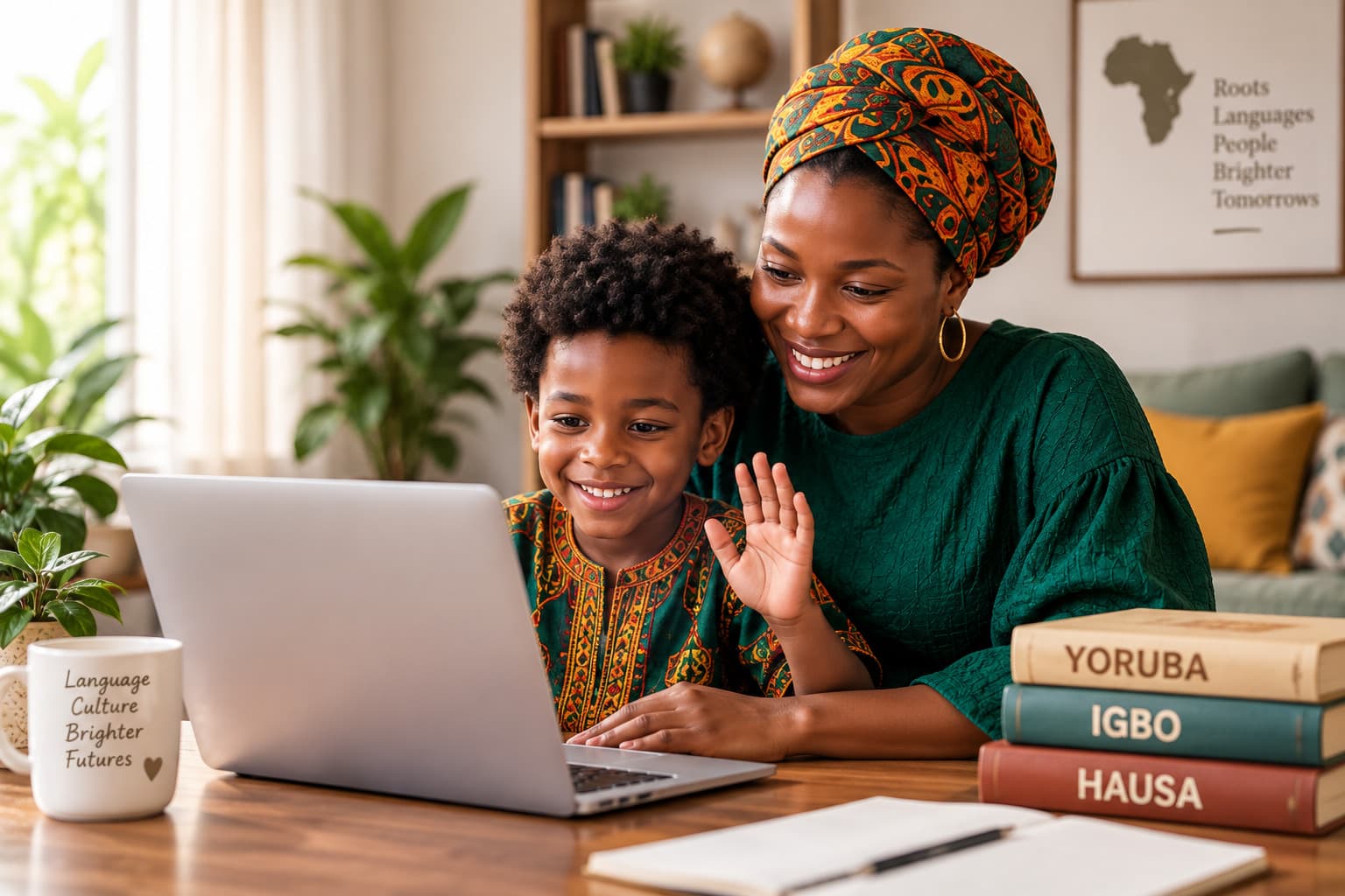 A parent and children enjoying an interactive online lesson